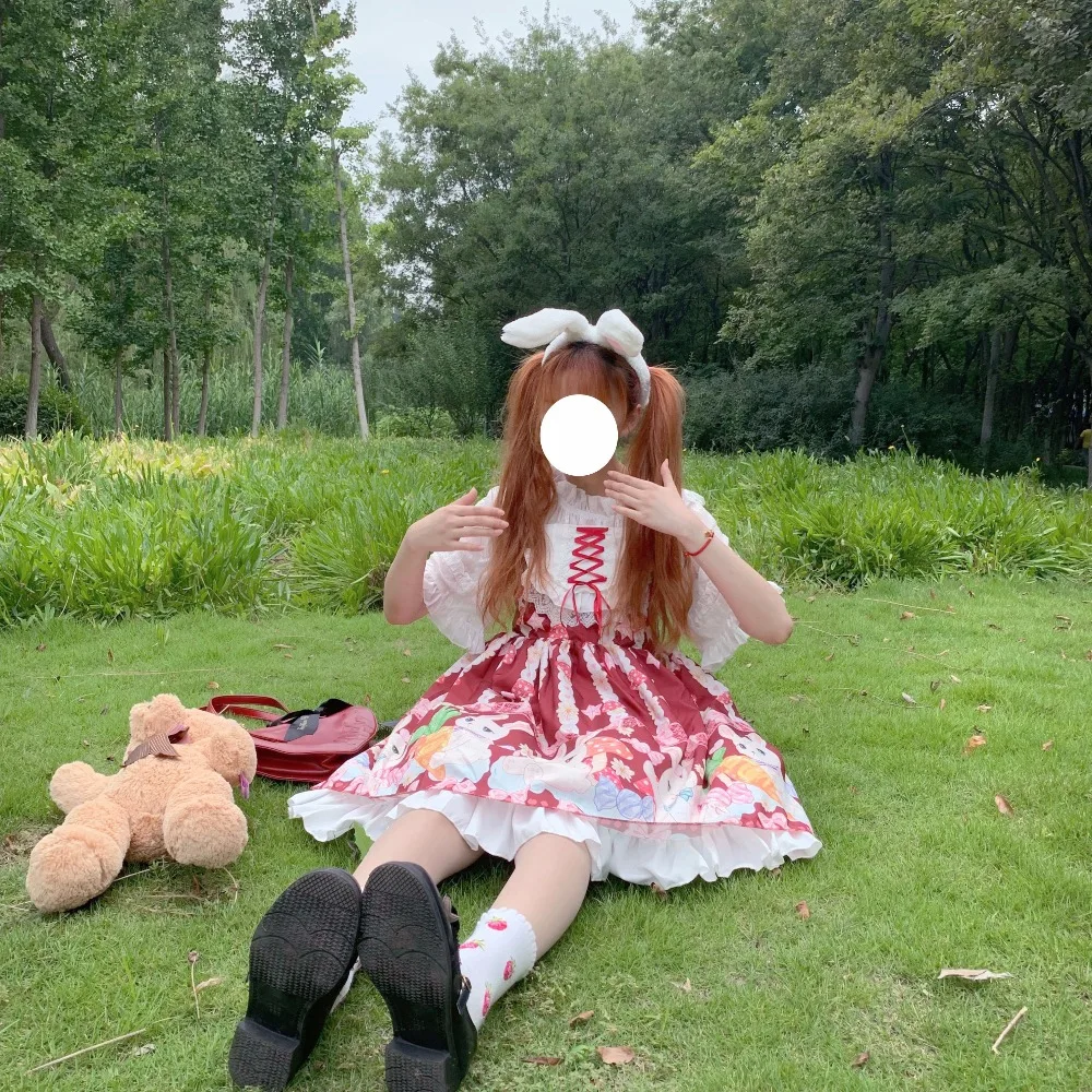 Kawaii японский Лолита девушка Лолита гриб кролик кружева милое платье без рукавов