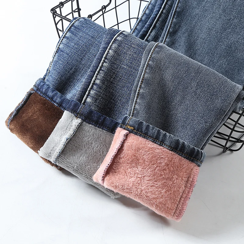 Winter Fleece Warm Thick Plus Velvet Skinny Mom Jeans For Women High waist Slim fit Female Stretch Denim Pencil Pants