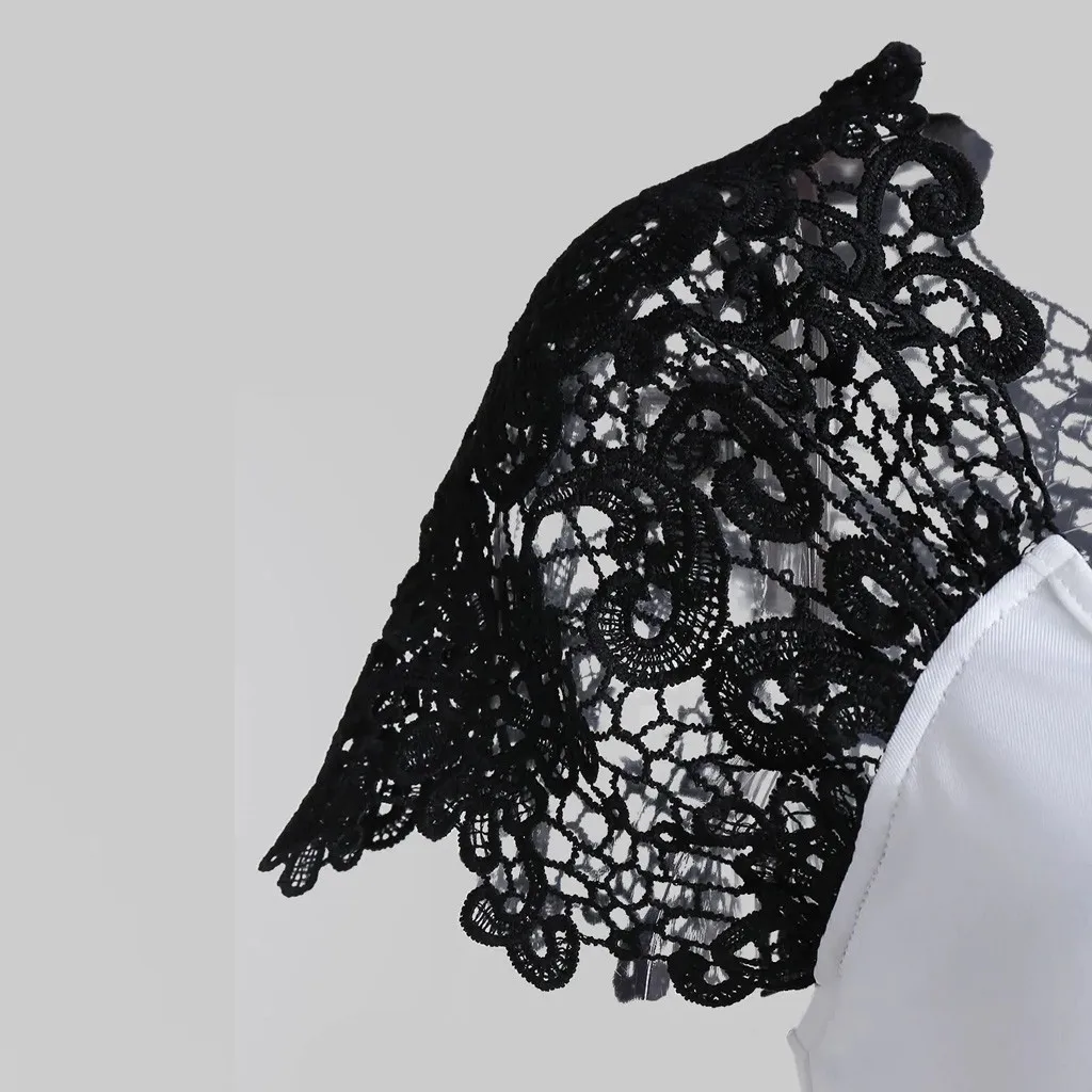 

Women Casual Lace Trim Short Sleeve Cutwork Shirt Tops Fashion Openwork round neck collar gradient irregular top Fashion 2020