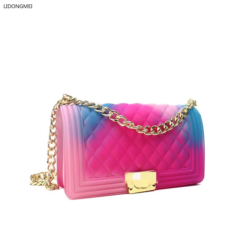

2021 Bags Women's Color Spray Small Fragrant Style Rhomboid One-shoulder Chain Bag Colorful Gradient Tie-dye Frosted Jelly Bag