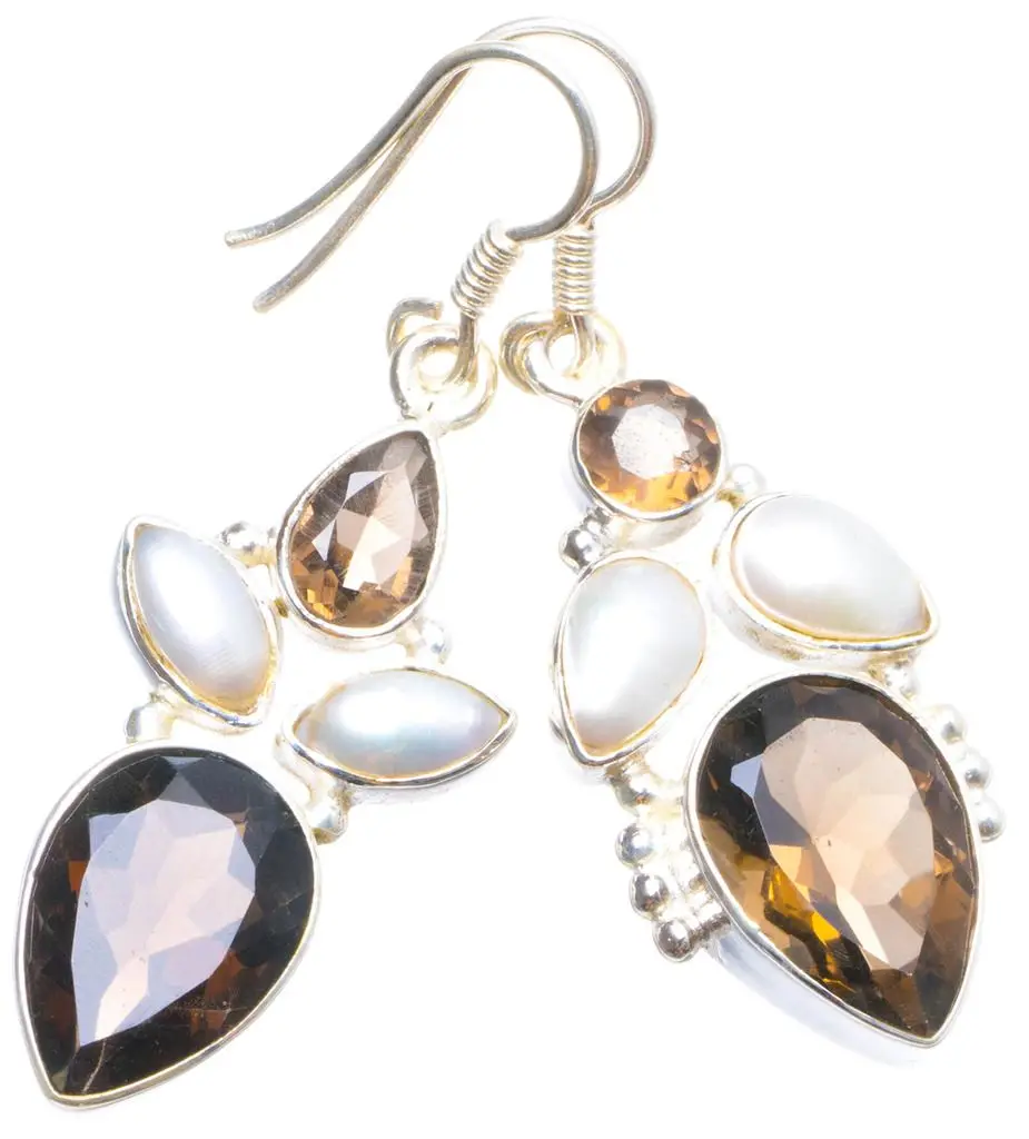 Природный дымчатый кварцевый и речной жемчуг ручной работы уникальные серьги из