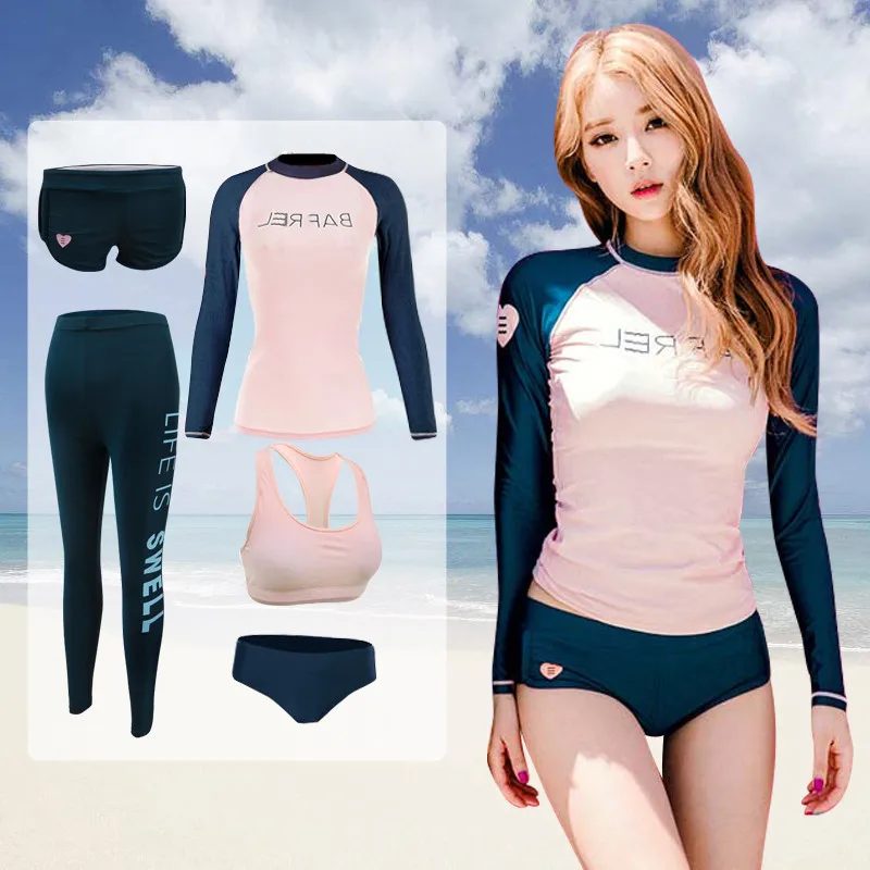 

women sport summer swimsuit 5 pieces long sleeves surfing suit newest bathing suit swimwear