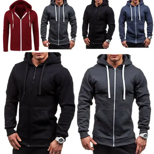

2020 Autumn Winter Men's Sweatshirts Slim Fit Thick Hooded Tops Tee Long Sleeve Muscle Warm Zip Hoodie Plus Size 3xl
