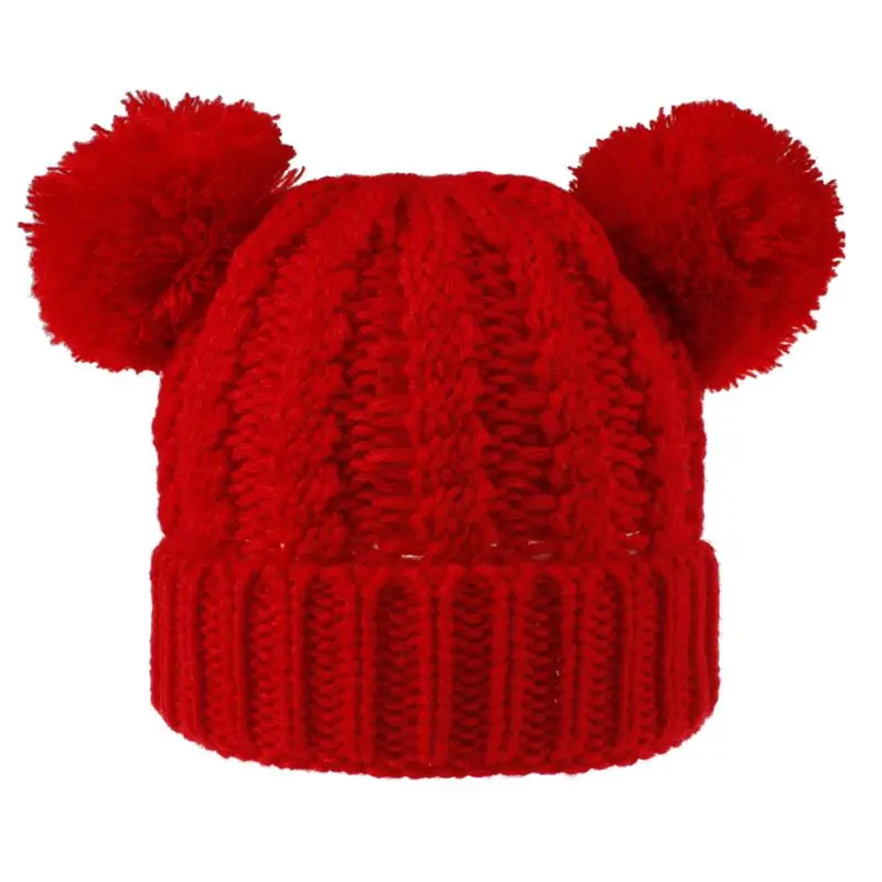 

Double Hair Ball Twist Pattern Beanies Baby Hat Children Winter Knitted Cute Cap Q1FE