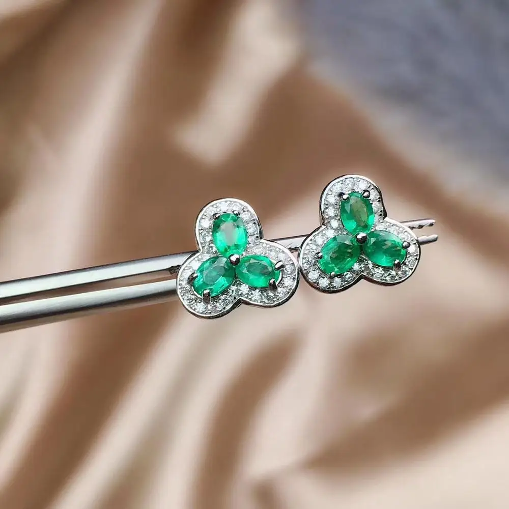 925 Sterling Silver emerald Earrings for Women Anniversary Fine nature Jewelry Gemstone Gifts