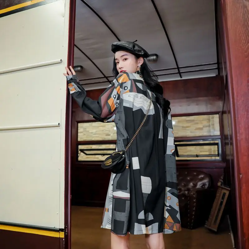 Дизайнерское платье рубашка CHEERART женское свободное большого размера с цветными