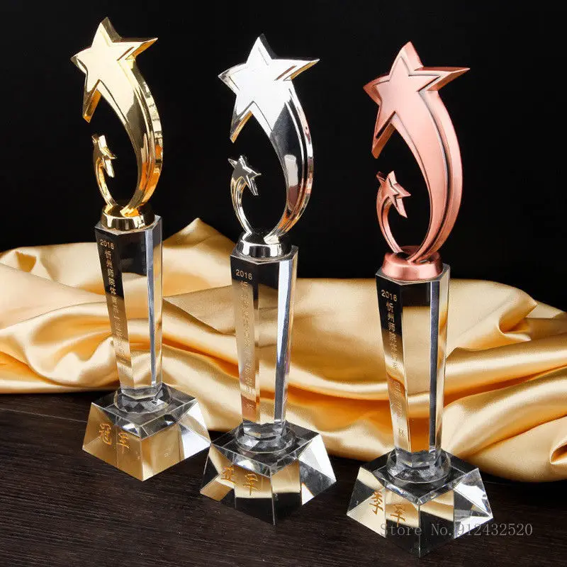 Kreative metall stern kristall trophäe nach schriftzug honor contest awards gedenk hause wohnzimmer dekoration trophäe