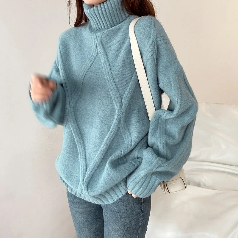 

Женский кашемировый свитер, элегантный толстый теплый пуловер свободного покроя с высоким воротом, Базовая Трикотажная одежда, зима 2021