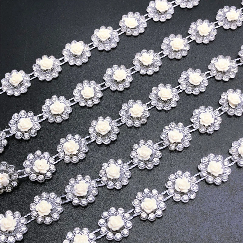 sun flower 1Y/bag Ivory ABS Imitation Pearl Beads Rhinestone Chain Trim For DIY Wedding Party Decoration Craft Accessories | Дом и сад
