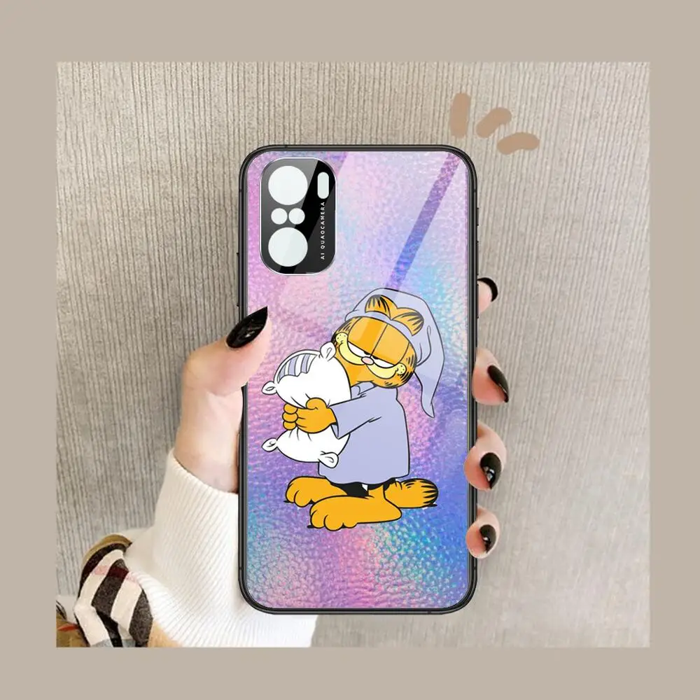 

Cute Cartoon anime Garfield Couple Phone Case For POCO F1 F2 F3 Pro X3 M3 9C 10T Lite NFC Anime Black Cover Silicone Back Prett