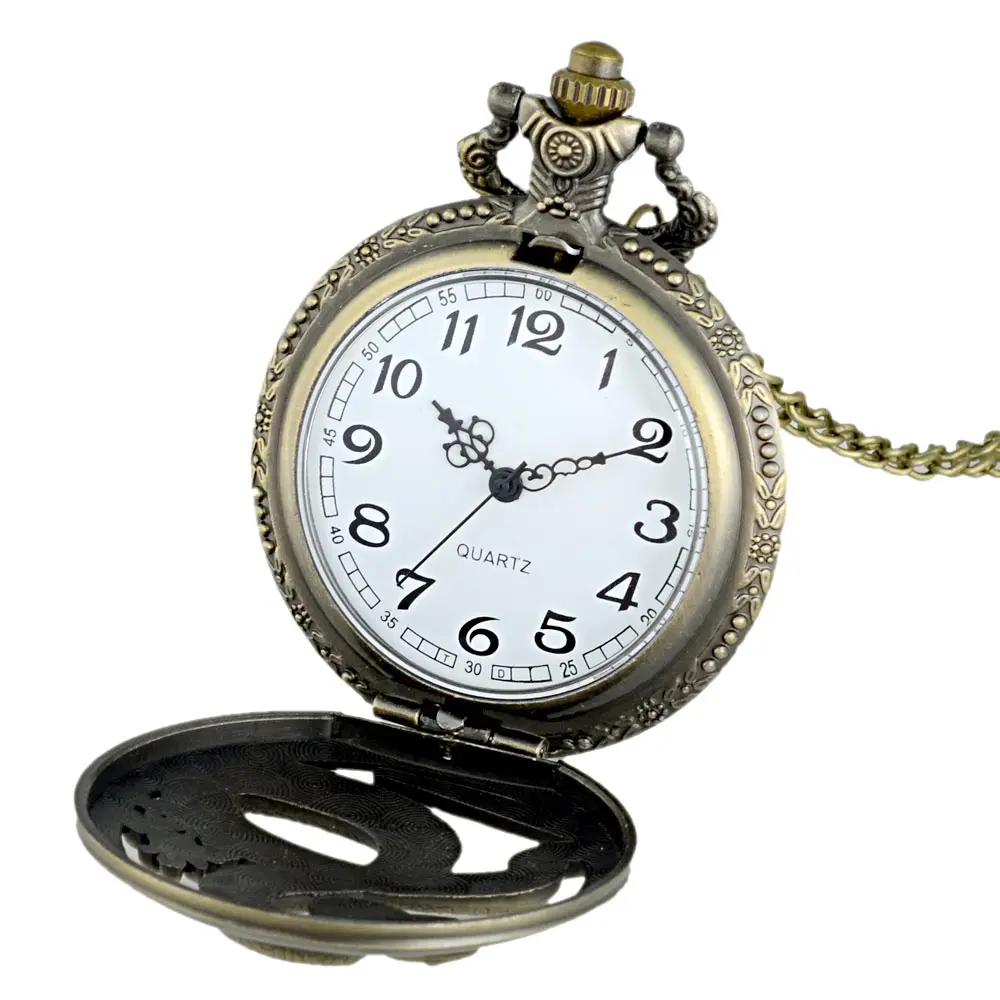 Старинные Бронзовые змея Графический кварцевые карманные часы с цепочкой в