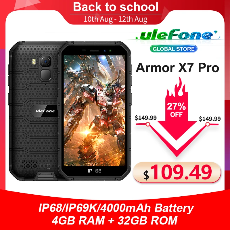 Ulefone Power X7 Pro IP68/IP69K Водонепроницаемый прочный телефон Android 10 мобильный 4 Гб