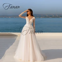 scoop neck long sleeve a line wedding dresses beading floor length sweep train bridal gown vestido de noiva robe de mari%c3%a9e