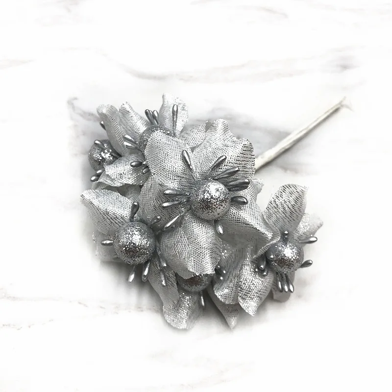 picture shows YOOROMER 6 шт./шт. Золотая и серебряная яркая ткань высокого качества букет роз из шелка искусственный цветок для свадьбы украшения DIY - Цвет: picture shows