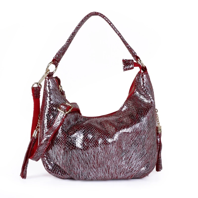 Fashion Vegan Leather Women Hobo Ladies Soft  Bag Casual Tassel  Crossbody Handbag Female Large Tote Snake leather bag