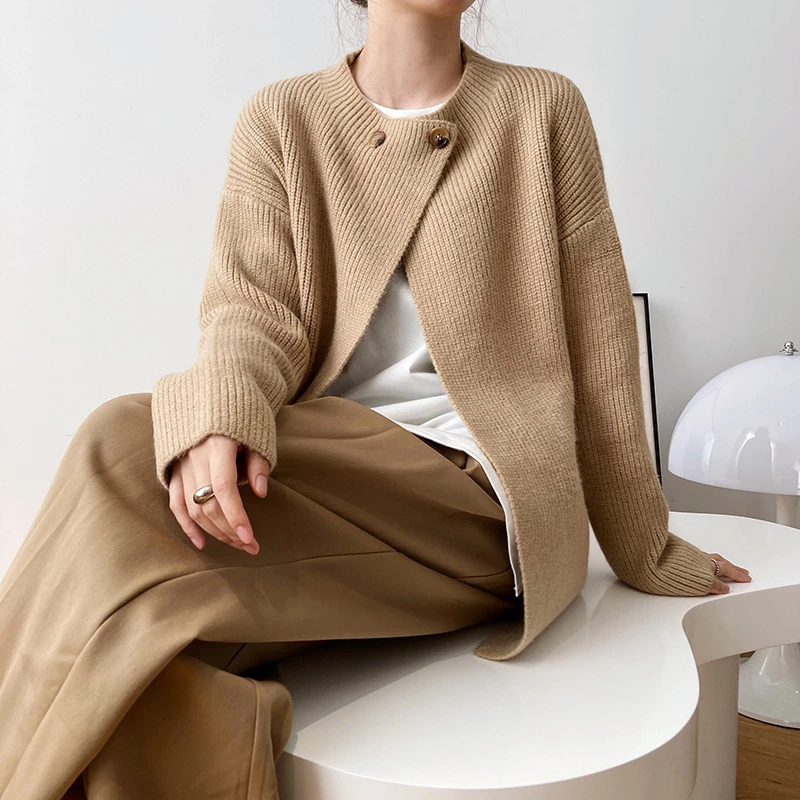 

NEW Winter Fashion Women's All-Match Irregular Buttons Sweater Loose Knitted Cardigans Chic Solid Color Tops Korean Knitwears