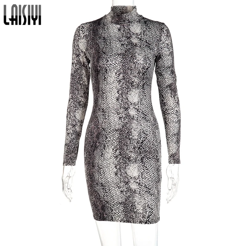 

LAISIYI 2020 Long Sleeve Leopard Print Mini Dress Autumn Winter Women Fashion Streetwear Outfits Party Bodycon Club Vestidos