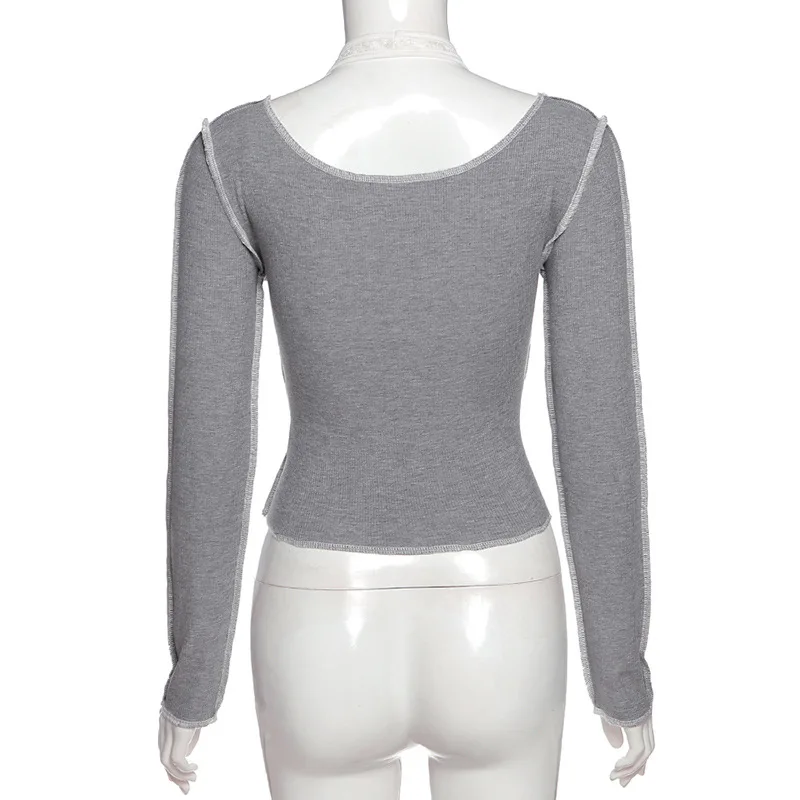 

Vintage Patchwork Halter Crop Top Tees Women Gothic Long Sleeve Irregular Casual Aesthetic Girls T-Shirts Autumn Spring 2021