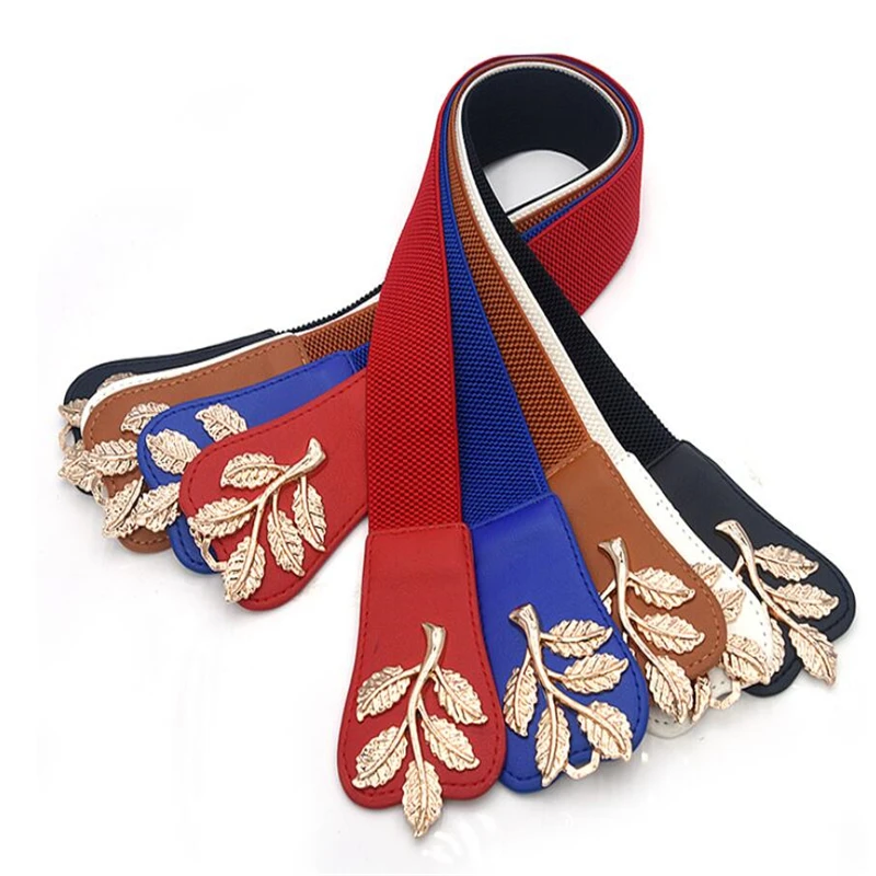 Новый Модный Эластичный ремень с металлической пряжкой в форме листа для женщин