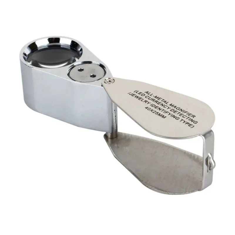 

40X25mm Mini Foldable Magnifier Metal Illuminated Magnifying Glass LED Light
