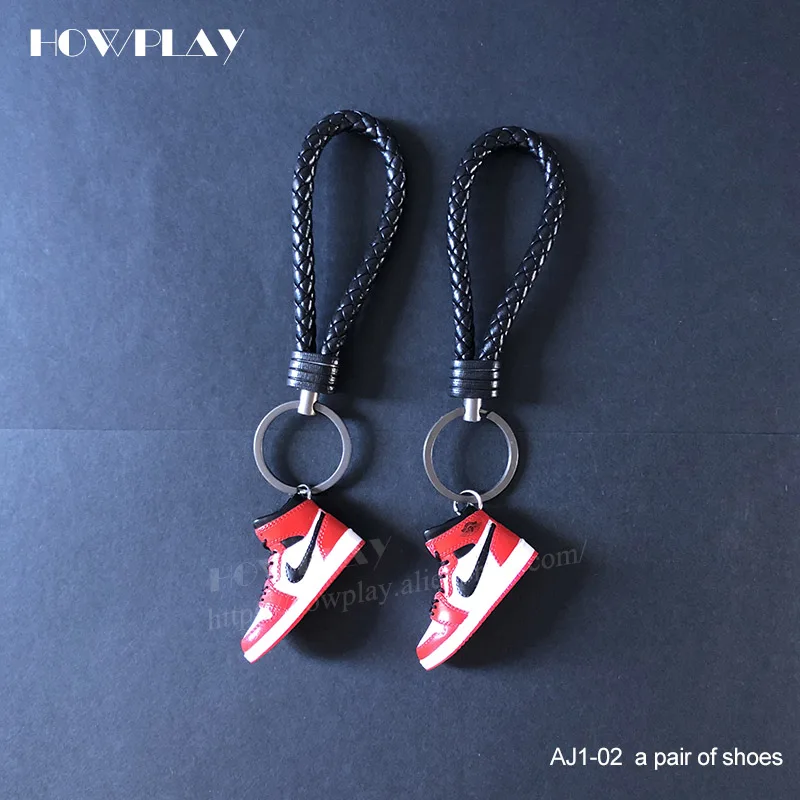 a-pair-AJ1-ZJG Howplay Mini Sneakers Basketball Shoes Keychain 3D Backpack Pendant Bag Charm AJ1 OW Creative Gifts Keyring for1/6 Soldier Doll - Цвет: a-pair-AJ1-ZJG