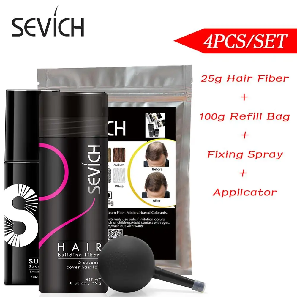 

Sevich Hair Building Fiber Powder Kit 25g Hair Fiber Spray With nozzle pump + fixing spray 100g Refill Bag Hair Fibers Extention