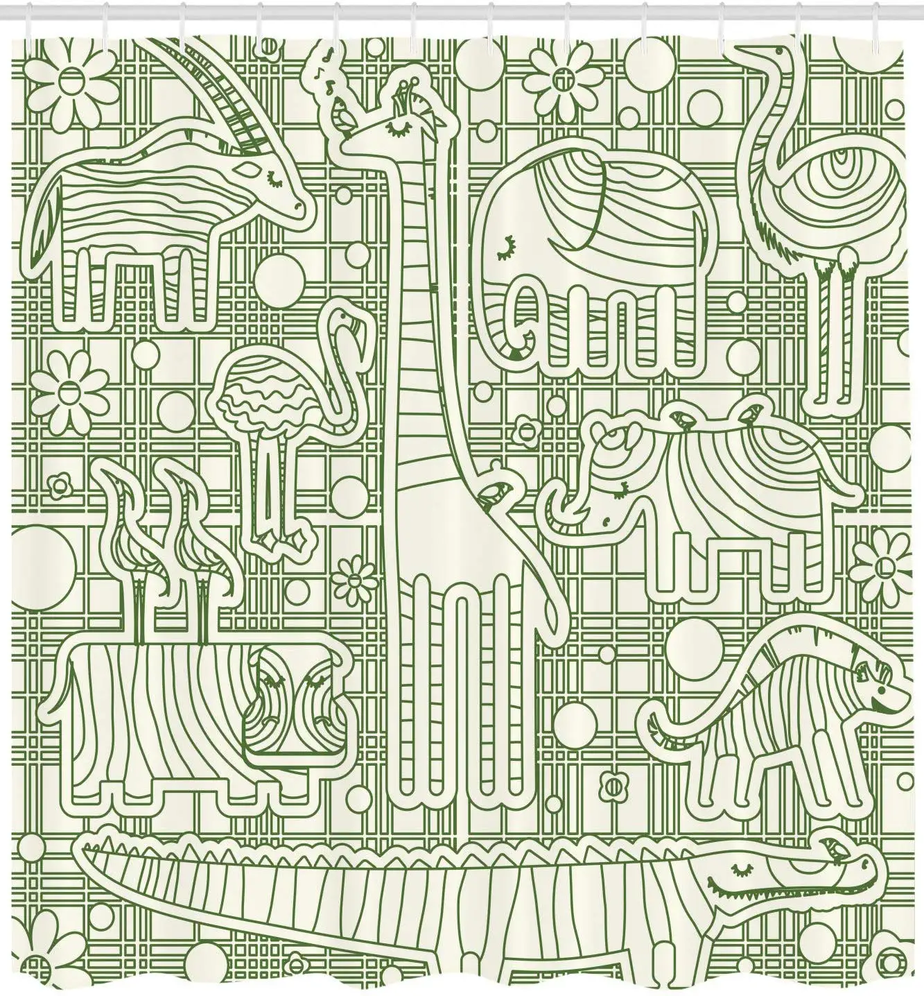 Страусиная душевая занавеска гиппопотам гепард риноцерос слон Жираф в фрактали