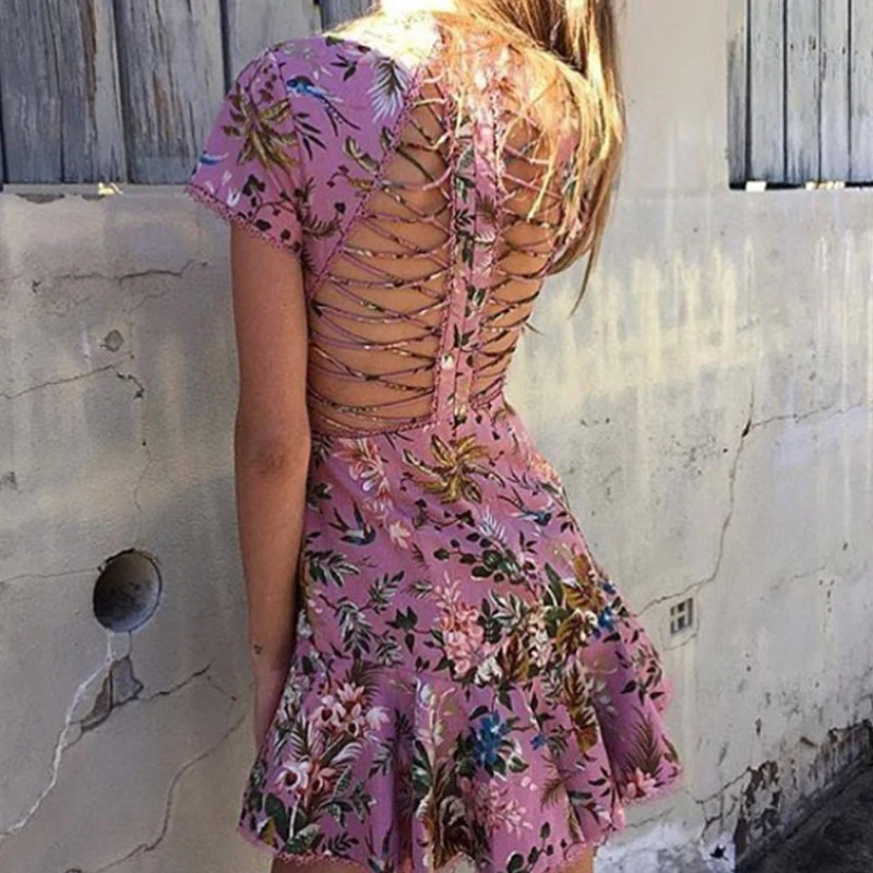 Женское летнее Хлопковое платье с круглым вырезом коротким рукавом и цветочным