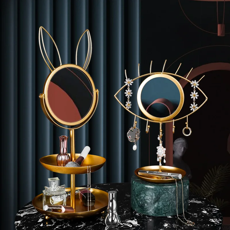 

Creative Makeup Mirror Jewelry Tray Rack Earrings Earrings Necklace Display Rack Cosmetics Jewelry Storage Box Couple Gifts