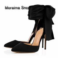 moraima snc design sandals women red black satin high heels shoes sandals t tied summer shoes women butterfly knot pointed toe