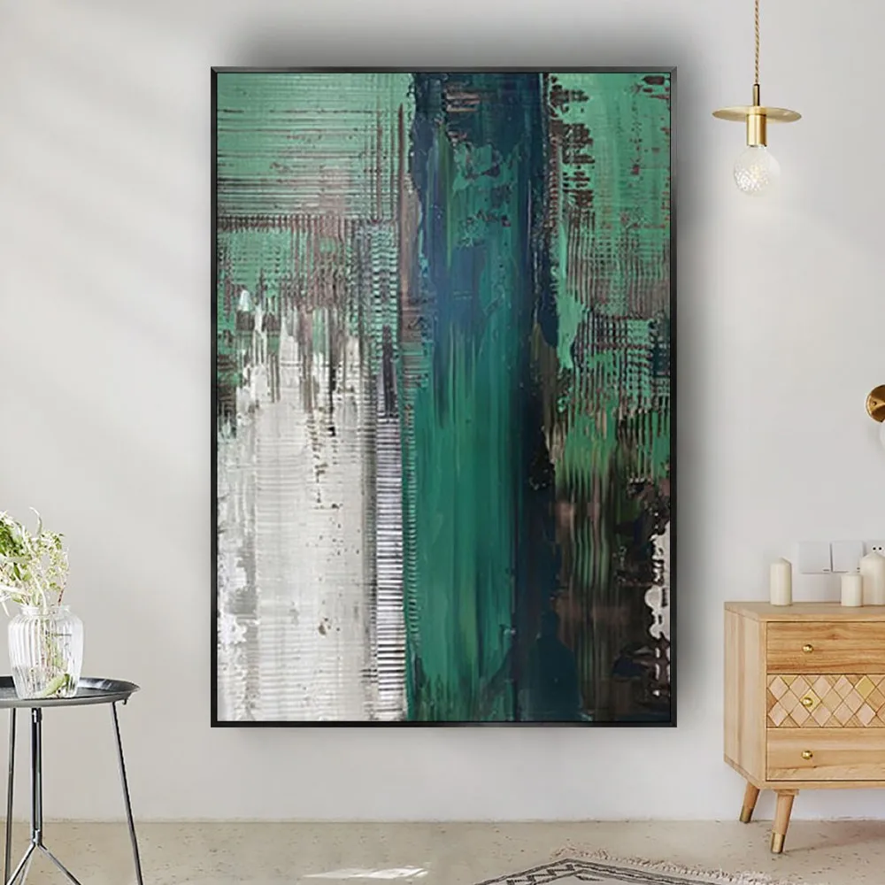 

Nordic Home Decoration Abstract Painting Golden Emerald Green Marble Flow Poster Canvas Wall Art Handmade Living Room Sofa Mural