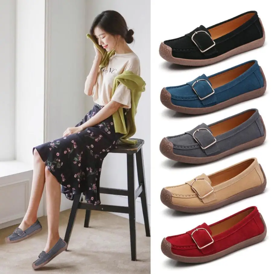 

2021Suede Peas shoes fashion Leather shoe flat women Sneakers non-slip shallow Women casual shoes trend single shoe sports shoes