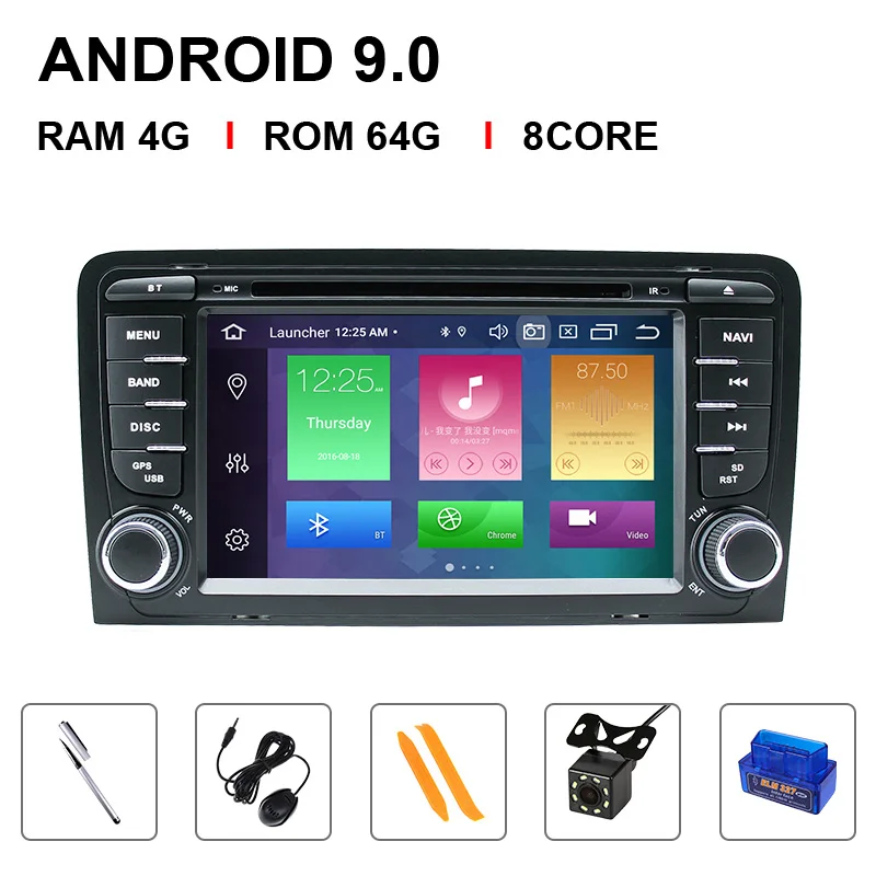 DSP 2 din Android 9 автомобильный DVD мультимедиа для Audi A3 8P S3 2003-2012 RS3 Sportback навигация gps Радио Стерео головное устройство 4 Гб+ 64 ГБ - Цвет: 64 ROM Add OBD2 CAM