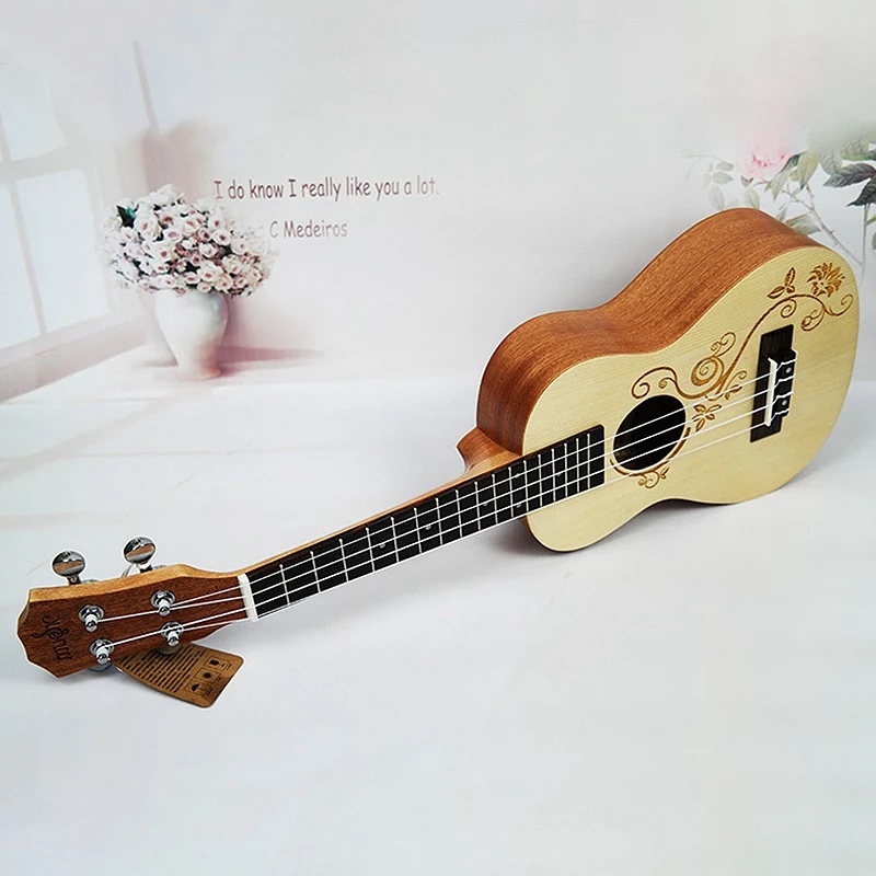 

23 Inch Ukulele Concert Acoustic Mini Guitar Rosewood Fretboard 4 Strings Spruce Wood Carvings Uke
