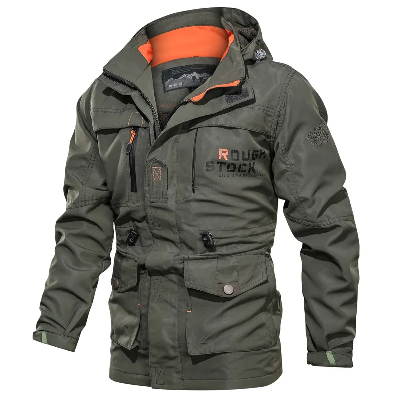 

Thoshine Brand Spring Autumn Men Windbreakers Outdoor Jackets Hooded Multi Pockets Durable Waterproof Windproof Outerwear Coats