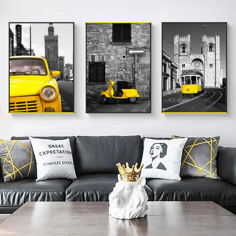 Современная декоративная картина простой желтый современный городской