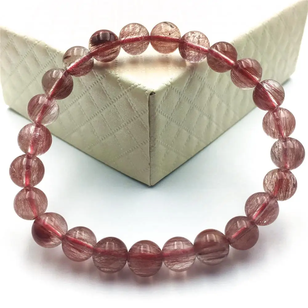 Natural Red Hair Rutilated Quartz Women Men Bracelet 8mm Stone Jewelry Love Gift Round Beads Fashion AAAAA | Украшения и