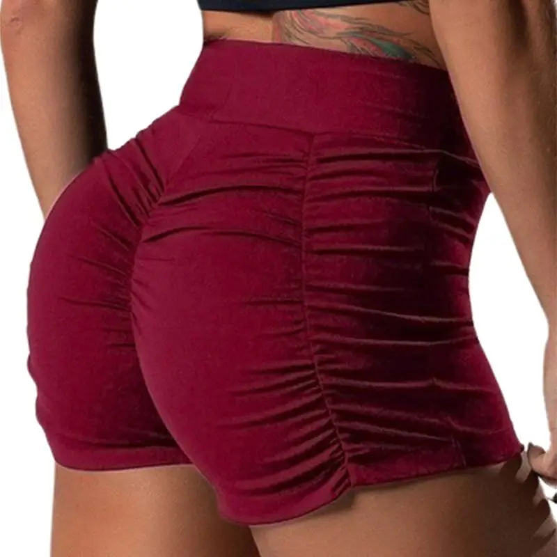 

Women Workout Yoga Solid Color Shorts High Waist Ruched Butt Lifting Hot Pants F42F