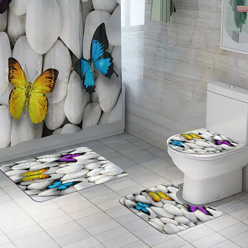 Набор ковриков для ванной с 3D рисунком каменной бабочки Нескользящие