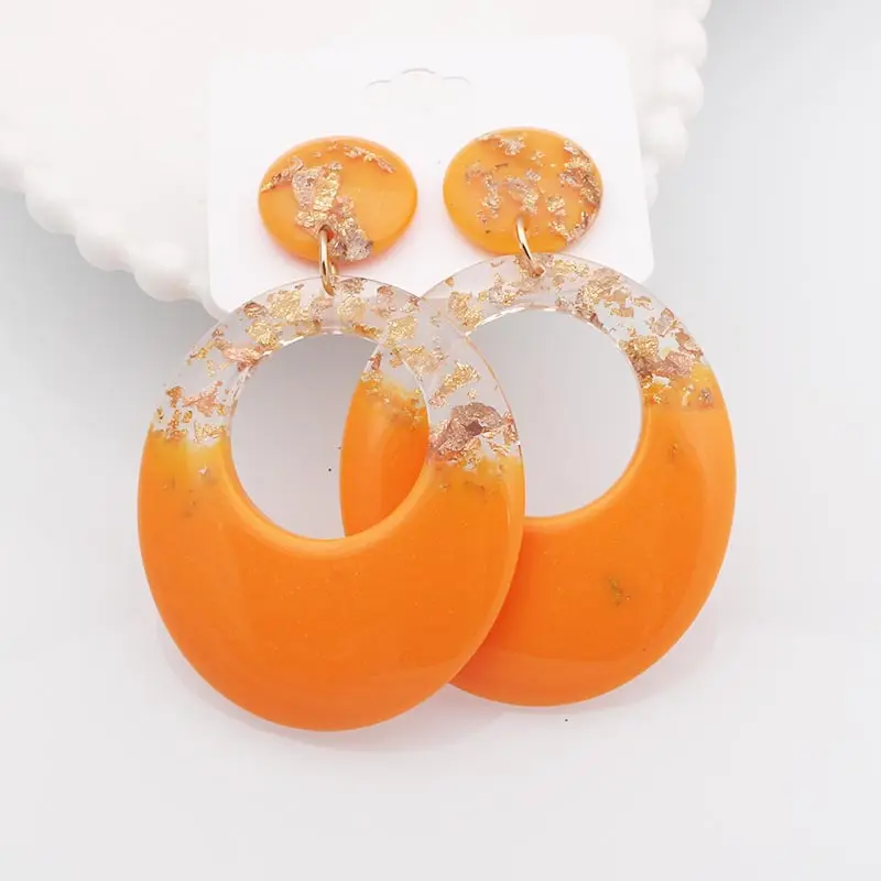 Orange Черные, красные акриловые серьги, большие массивные серьги для женщин, овальные геометрические свисающие серьги из смолы, Длинные богемные ювелирные изделия - Окраска металла: Orange