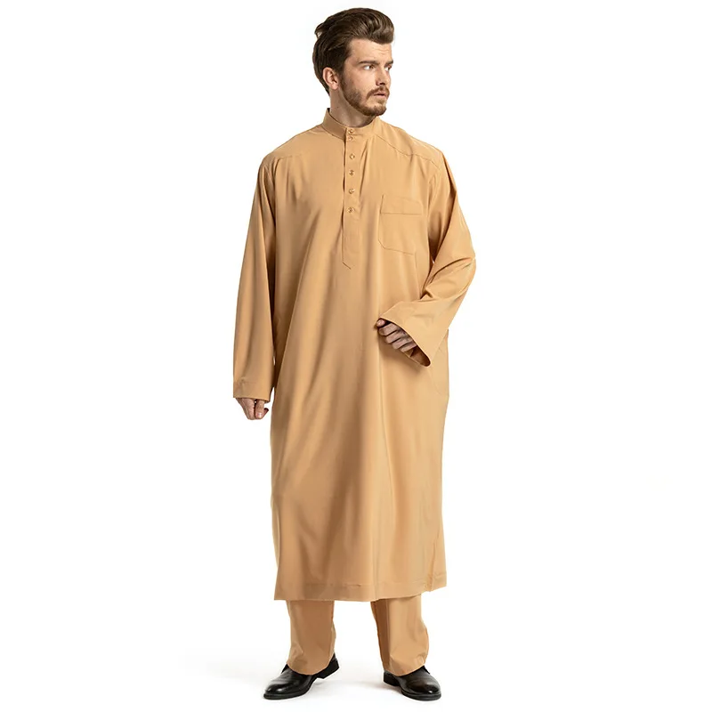 

Man Muslim jubba thobe stand-up collar robe male arab pure color kaftan man muslim stes dubai turkish men islam clothing MSL192
