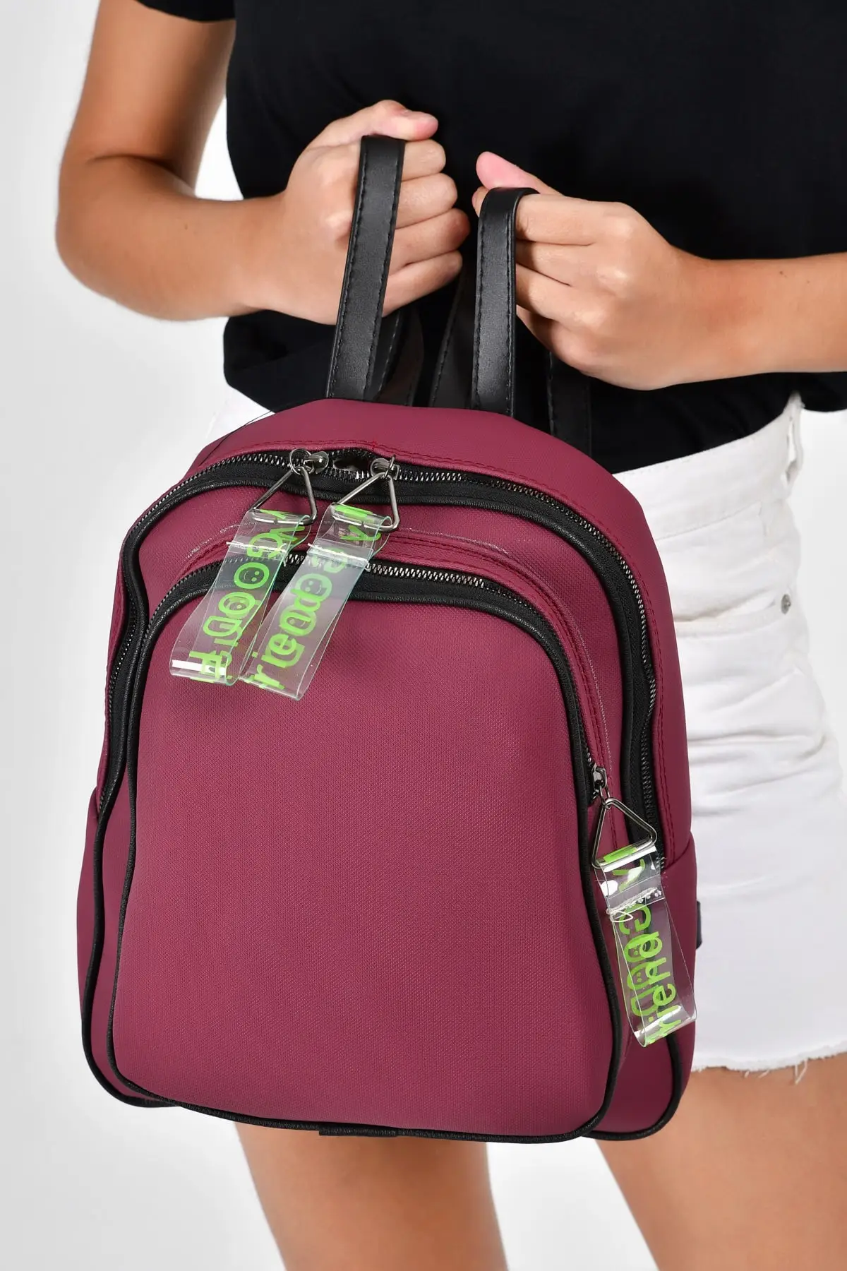 

Рюкзак женский кожаный, прозрачный, бордовый, с двумя отделениями, 2021