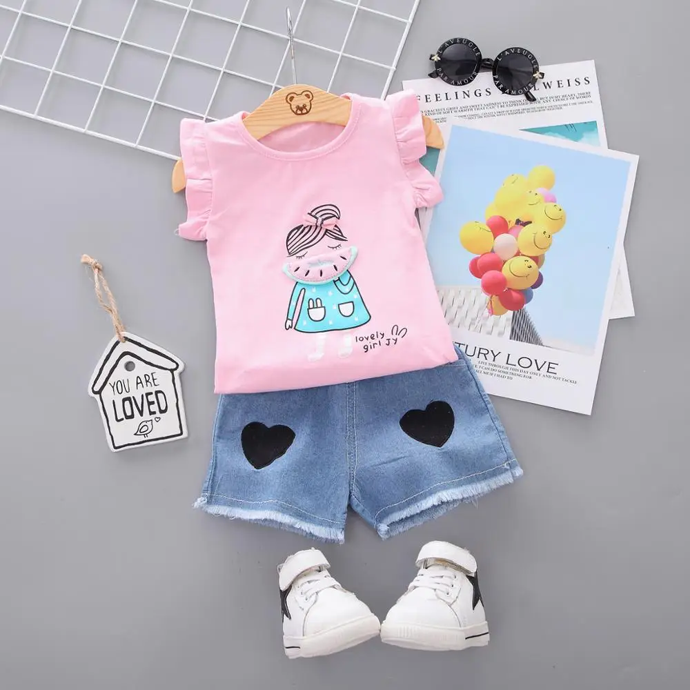 

Newborn Clothes Summer Baby Girls Clothes Set T-shirt+Denim Shorts Tracksuit Suit Children Clothes For Kids Outfit 1 2 3 4 Year