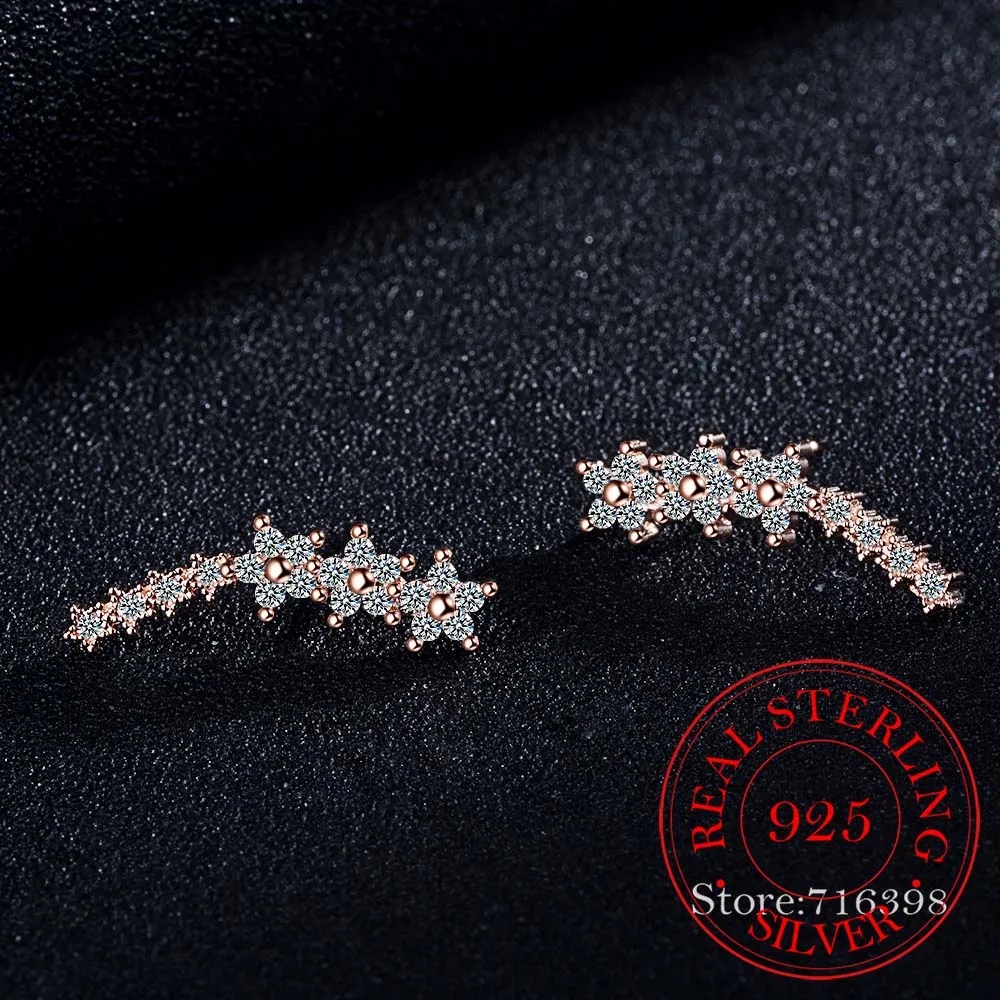 

925 Sterling Silver Crystal Star Stud Earrings for Women Party Gift Brincos Hypoallergenic Sterling-silver-jewelry