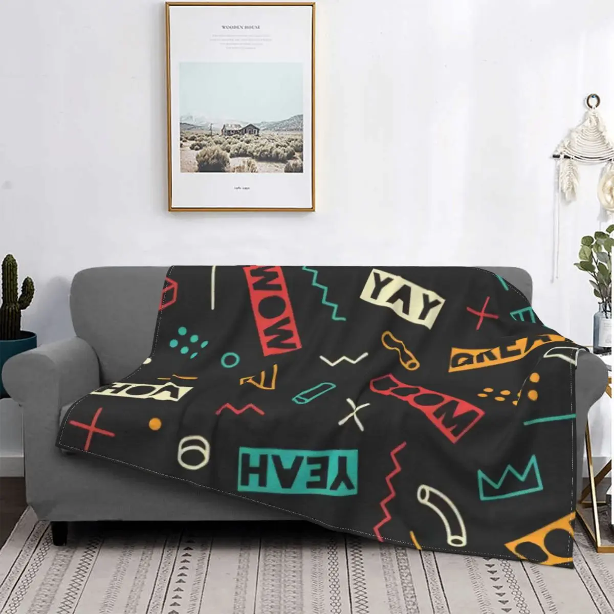 

Geometry Blanket Cartoon Printed Cotton Breathable Flannel Throw Blankets For Office Quilt