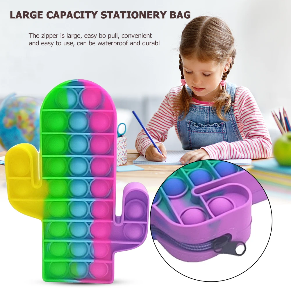 Caja de l&aacute;pices de burbujas para ni&ntilde;os, juguetes sensoriales, art&iacute;culos de papeler&iacute;a de silicona, bolsa de almacenamiento, juguetes antiestr&eacute;s para aliviar el estr&eacute;s-1