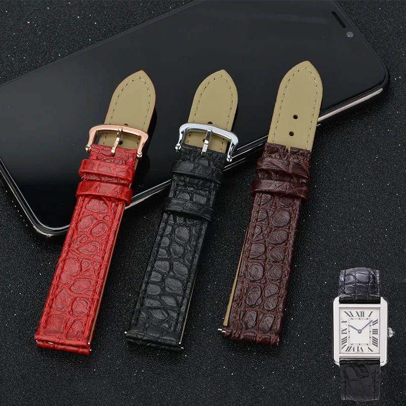Professional Watch Band For Cartier Tank Solo W6700255 Genuine Leather Watch Strap Crocodile pattern16mm/ 20 mm Bracelet Men/lad