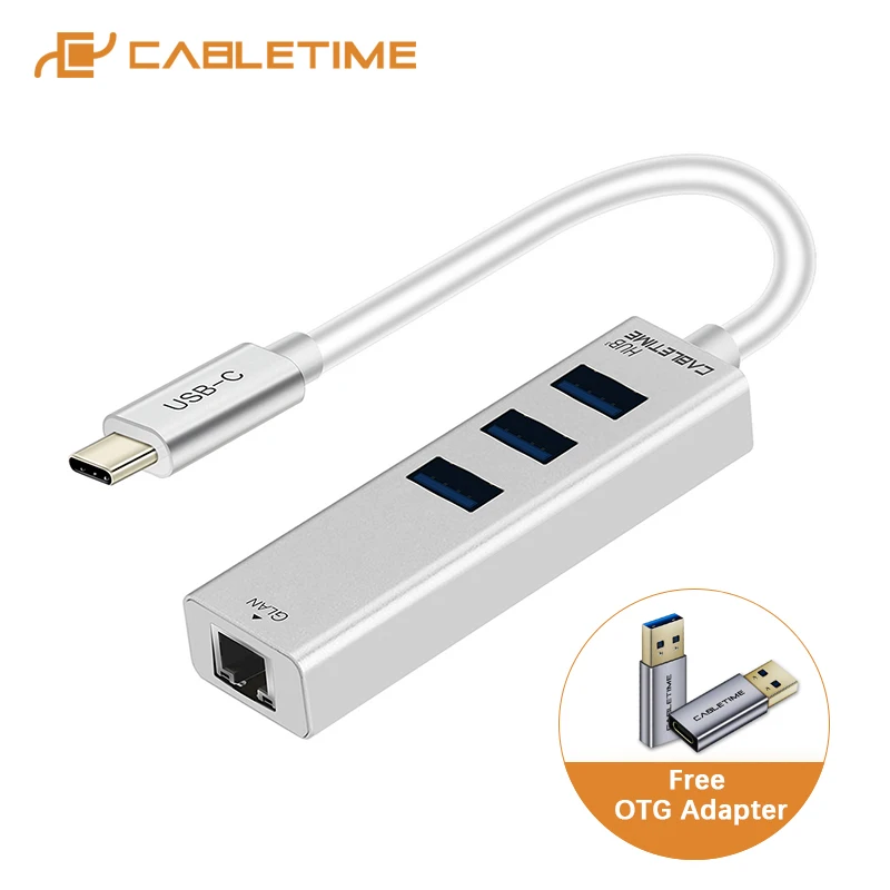 Концентратор USB C CABLETIME 3 0 RJ45 type сетевая Ethernet карта 4 в 1 хаб для Windows 10 Box Android tv Lan