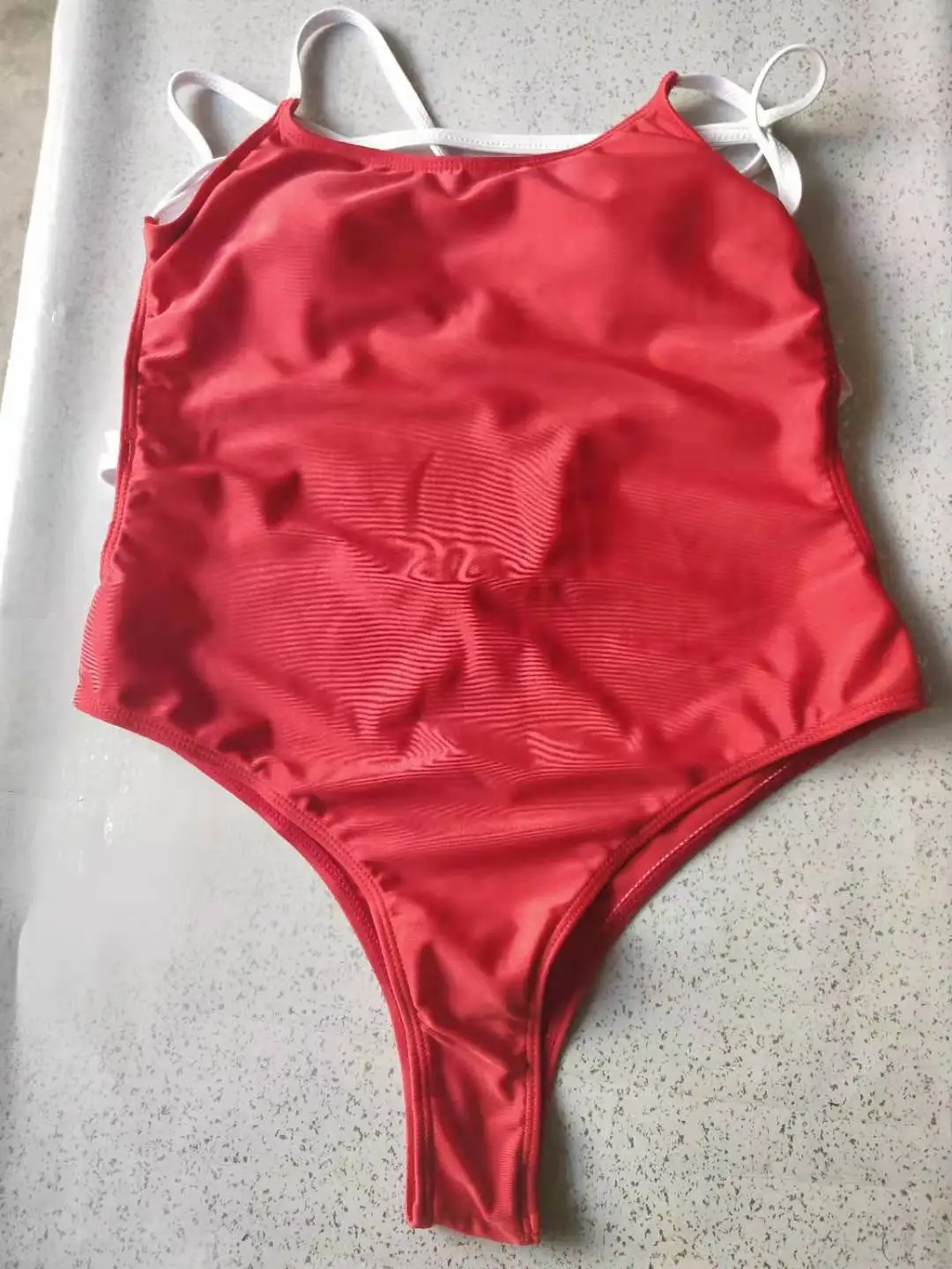 

European and American New Woven Solid Color Bare Back Sexy Siamese Swimsuit Swimwear High Waist