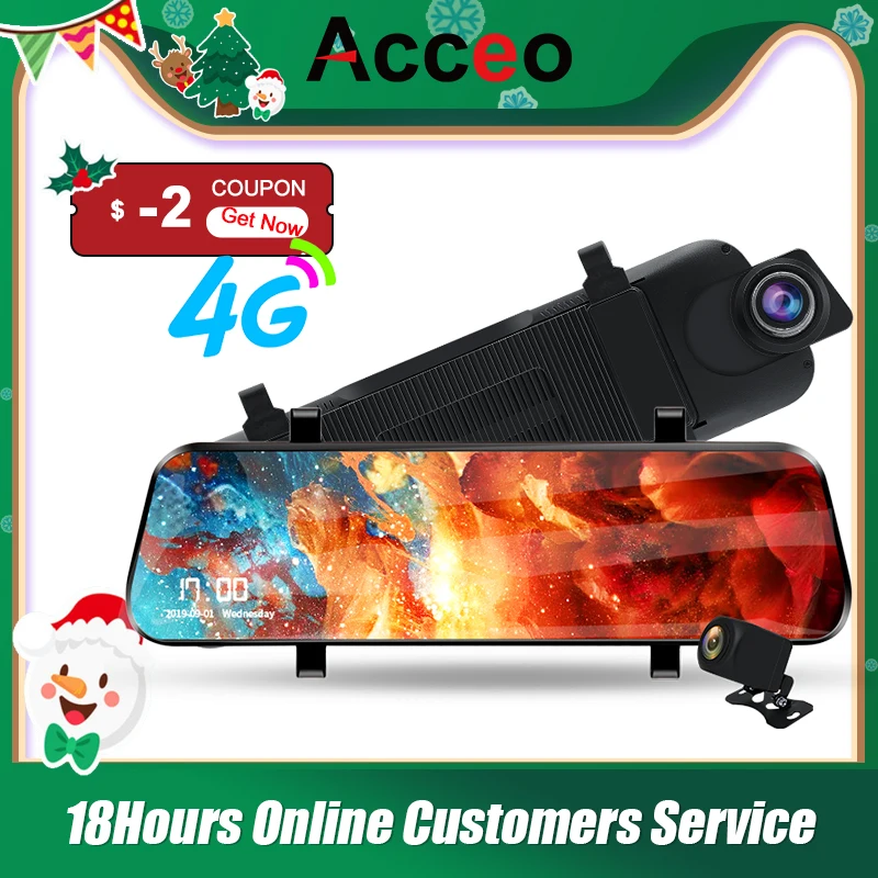 

ACCEO 2K Car Dvr 10 Inch Streaming RearView Mirror 4G Android Dash Cam FHD 1080P Video Recorder ADAS Registrator Dual Lens Dvrs